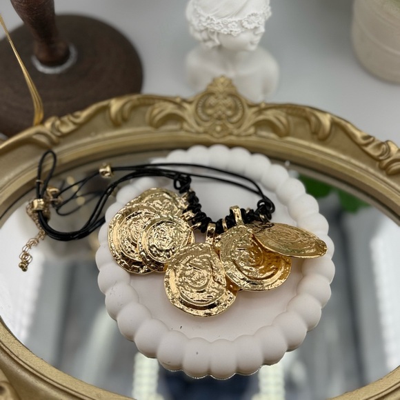 Zara Bold Gold Statement Coin Necklace - Picture 3 of 6